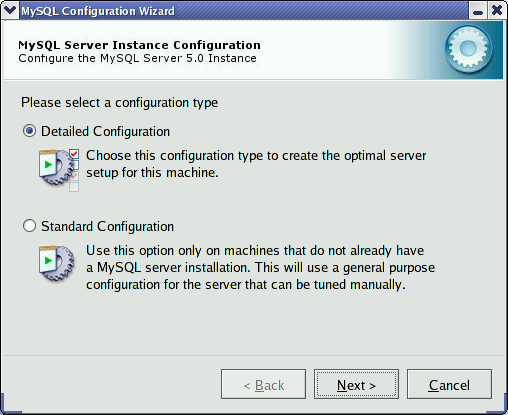 MySQL Server Configuration Wizard:
        Configuration Type