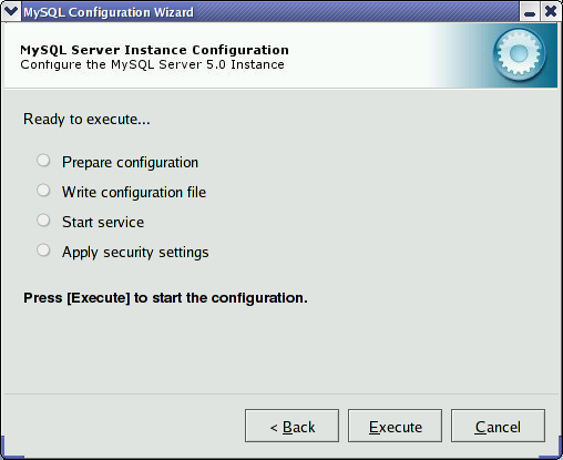 MySQL Server Configuration Wizard:
        Confirmation